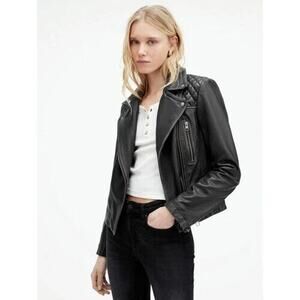 Women's ALL SAINT'S Cargo Biker Jacket Black Distressed Look US Sz 6